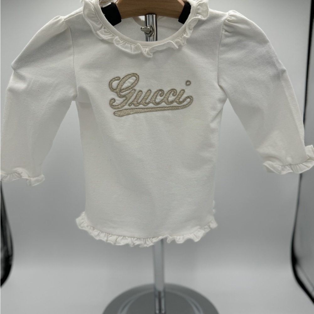 Gucci Kids Cream Ruffle Long Sleeve Tee